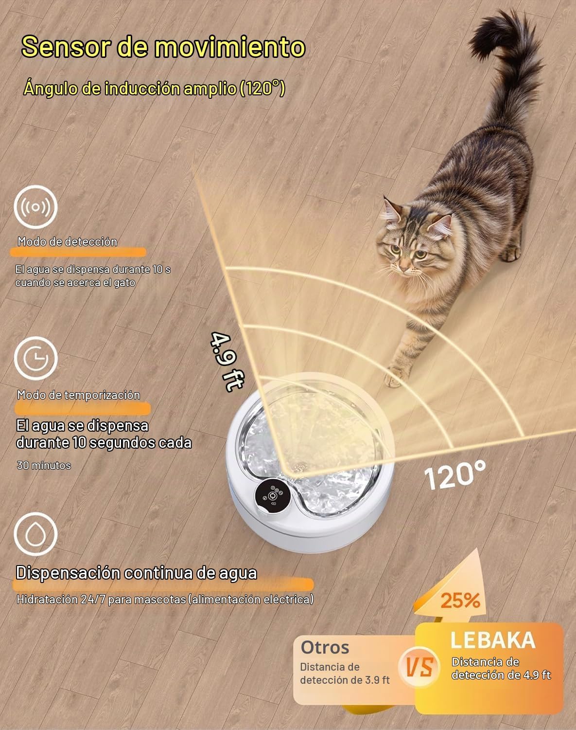 Fuente de agua inalámbrica para gatos [con bandeja de acero inoxida...