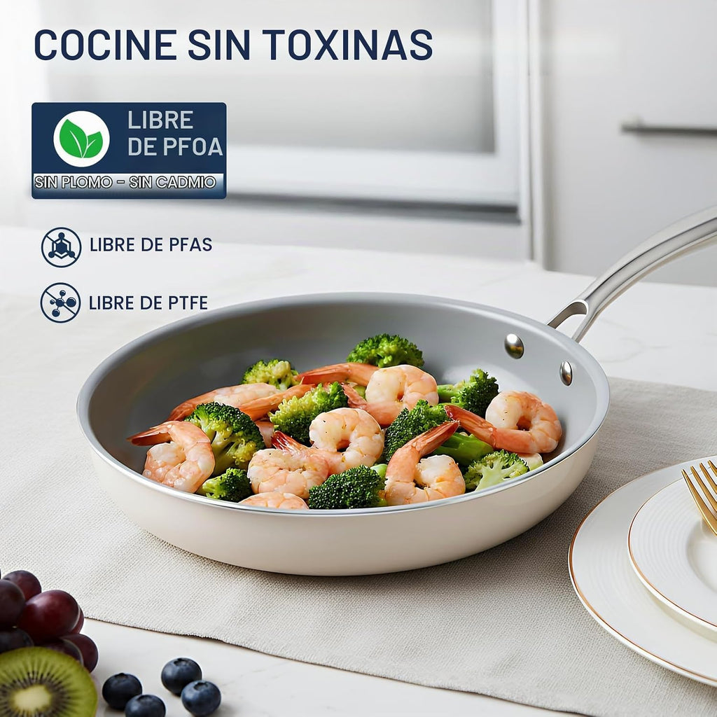 Kikcoin Sartenes antiadherentes con tapa, paquete de 3 sartenes de...