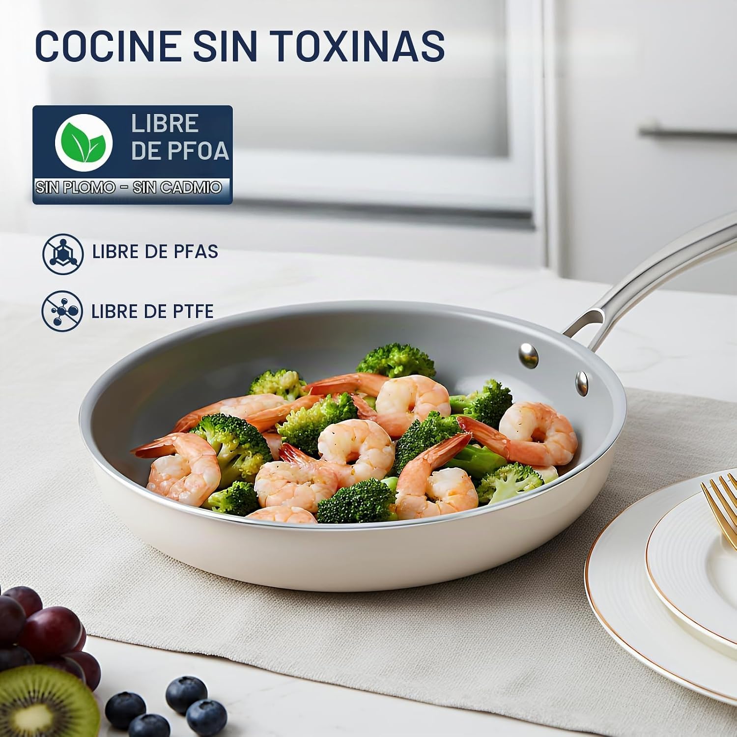 Kikcoin Sartenes antiadherentes con tapa, paquete de 3 sartenes de...