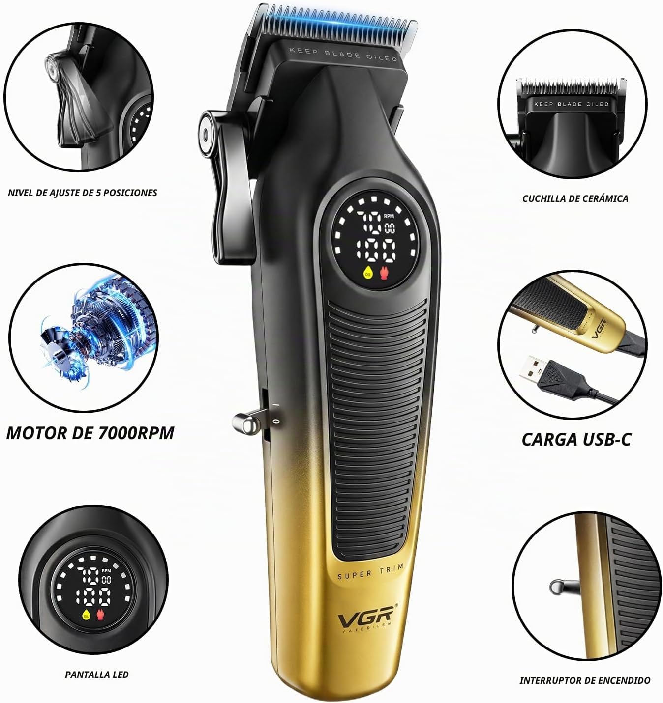 VGR V-196 - Cortapelos para hombres, inalámbrica, profesional, con...