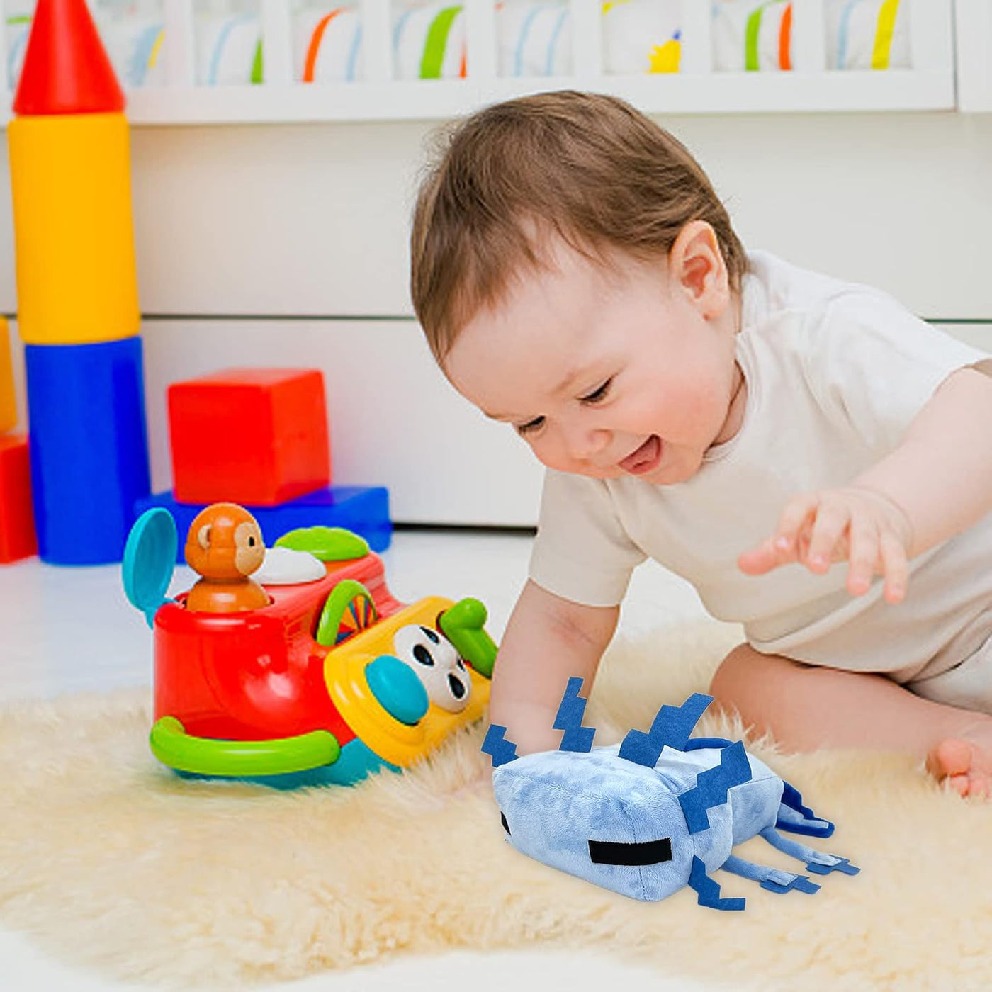 XSLWAN Peluche de Ajolote Azul Juguete de Peluche Suave Cojín Decor...