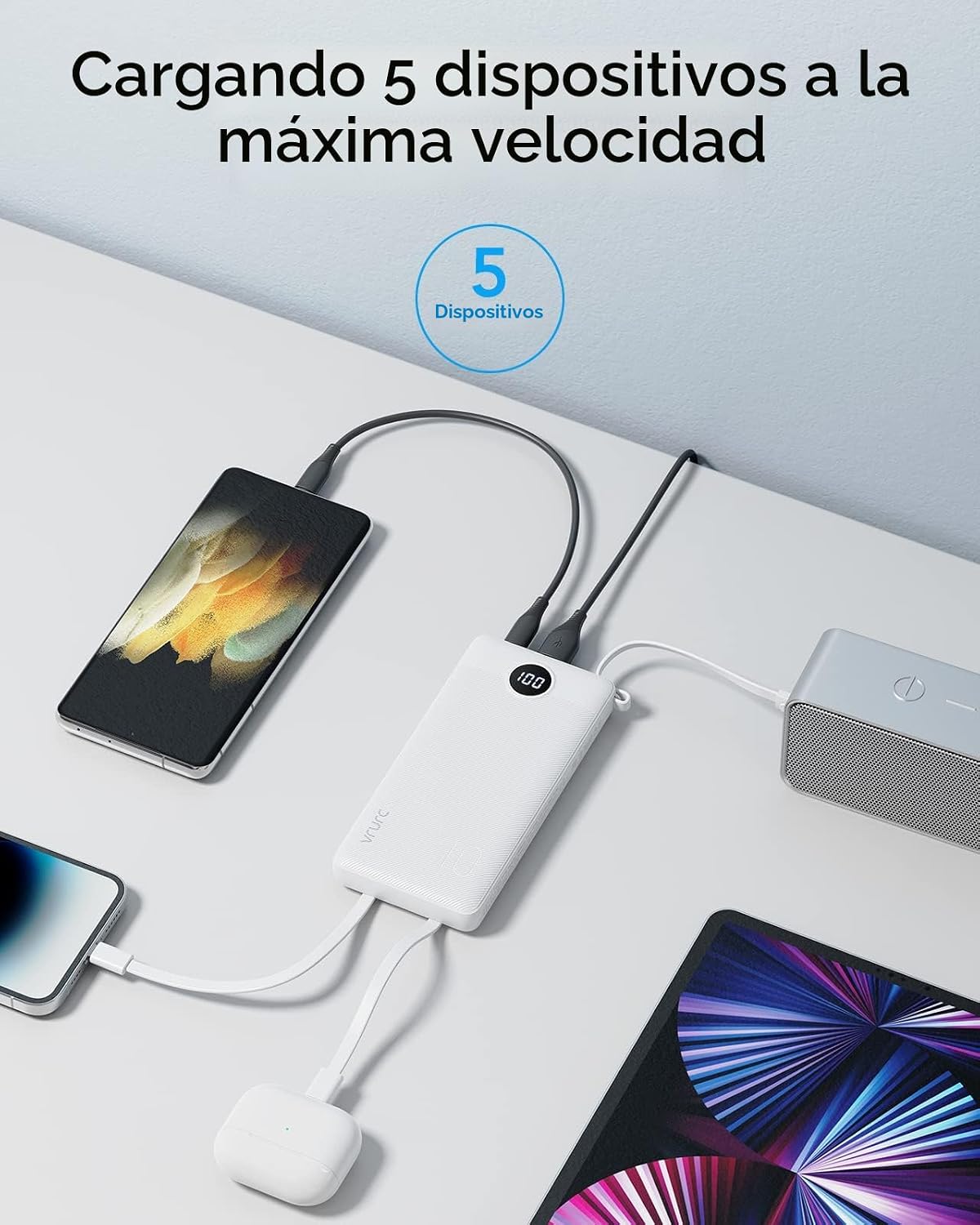 Cargador portátil VRURC, banco de energía delgado con 4 cables inco...