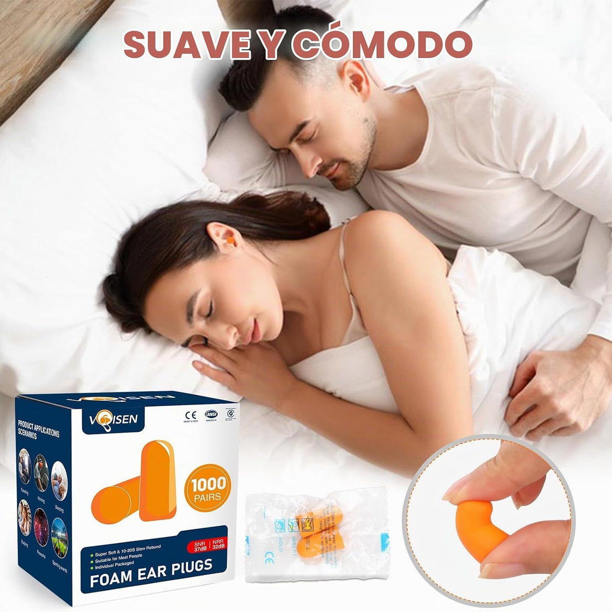 VOISEN Tapón para los oídos, 1000 pares de tapones para los oídos p...