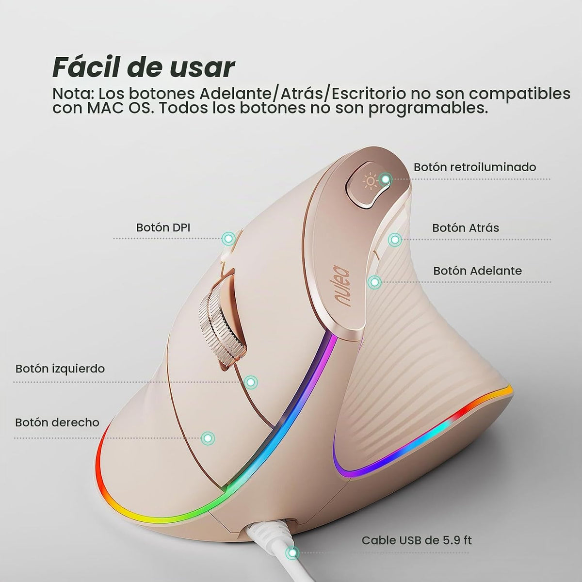 Nulea M504 Ratón vertical con cable, mouse óptico ergonómico USB co...