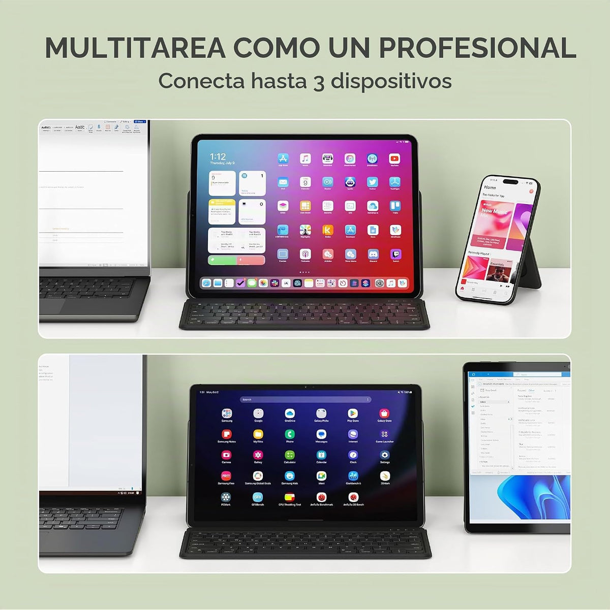 Satechi OntheGo - Teclado Bluetooth con soporte ajustable, conecta...