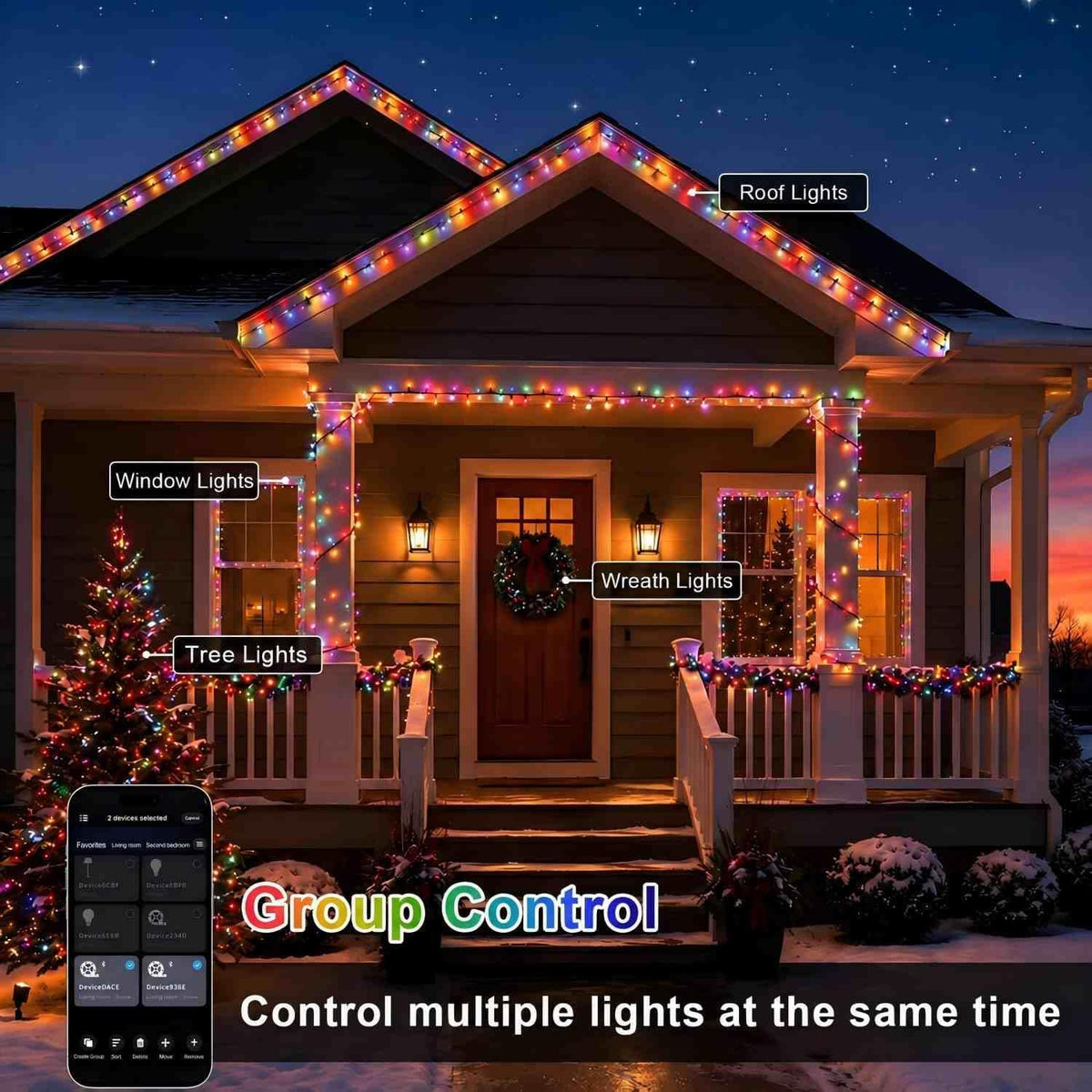 Luces de racimo de Navidad inteligentes, aplicación multicolor\/luc...