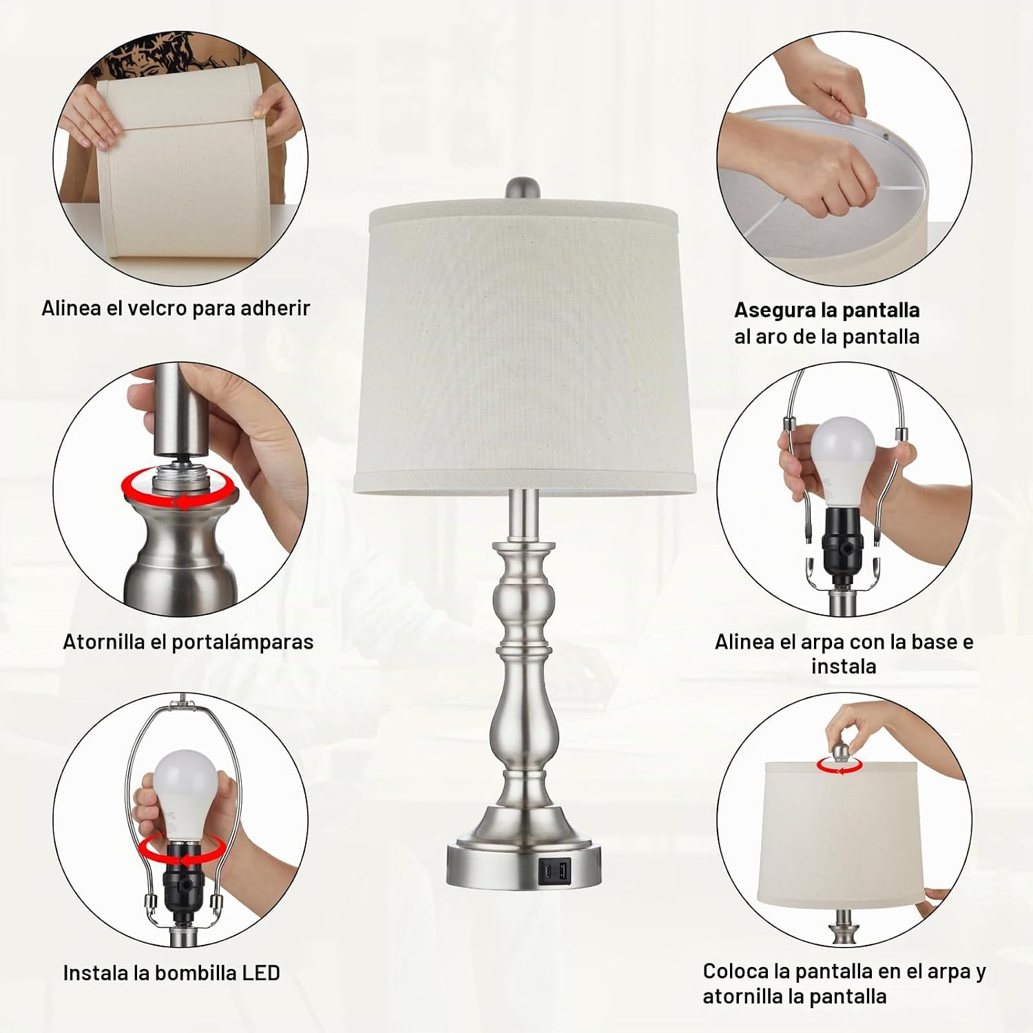 Leasgy - Juego de 2 lámparas de mesa lateral de granja para sala de...