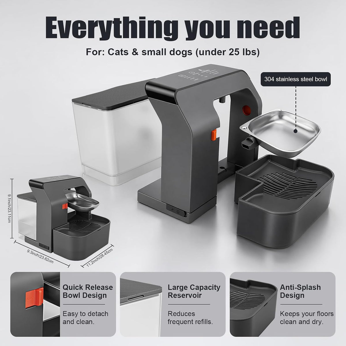 AOFANPET Fuente de agua inalámbrica para gatos, 3,5 L de acero inox...