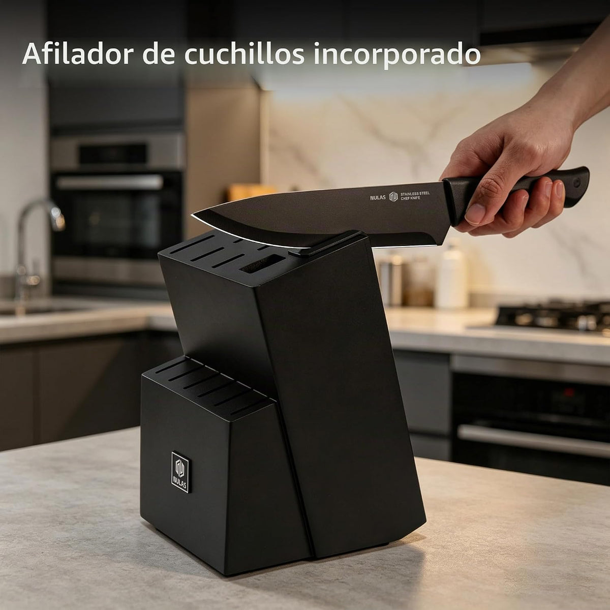 NULAS Juego de bloques de cuchillos de cocina de 15 piezas con afil...