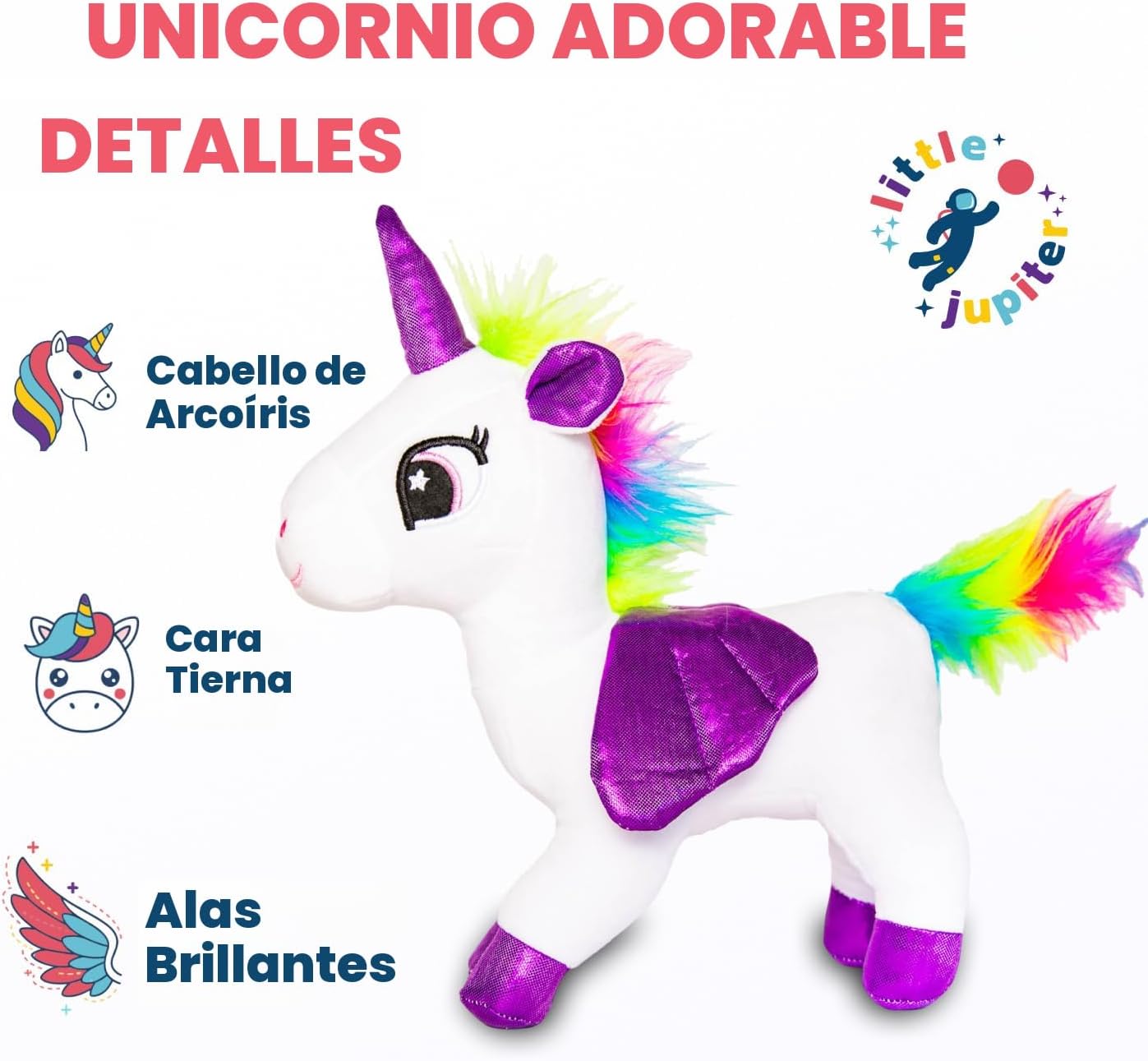 Little Jupiter Juego de unicornio de peluche color blanco con bolso...