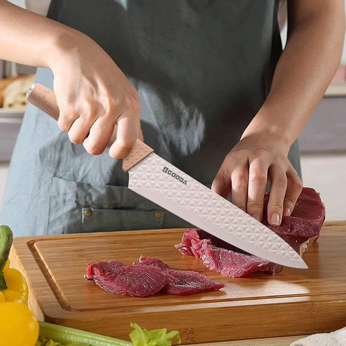 GOODA - Juego de cuchillos de cocina con bloque, juego de 6 piezas...