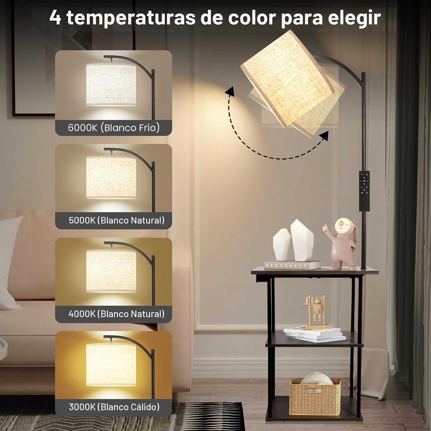 PESRAE Lámpara de pie con control remoto, colores ajustables de 300...