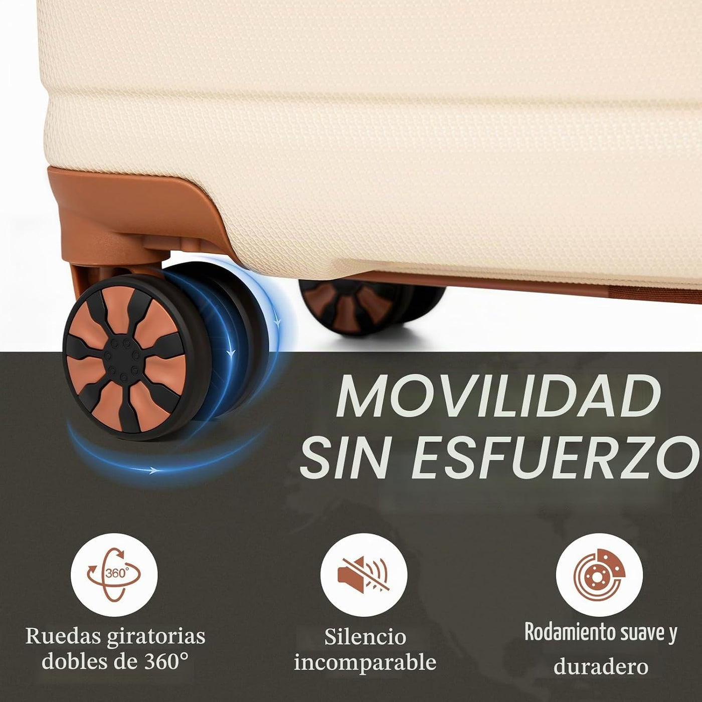Cosbarn Juegos de equipaje de 5 piezas maletas con ruedas, Beige, M...