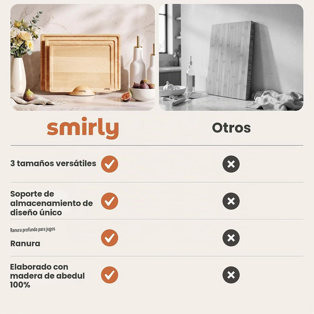 SMIRLY Juego de tablas de cortar de madera para cocina, juego de ta...