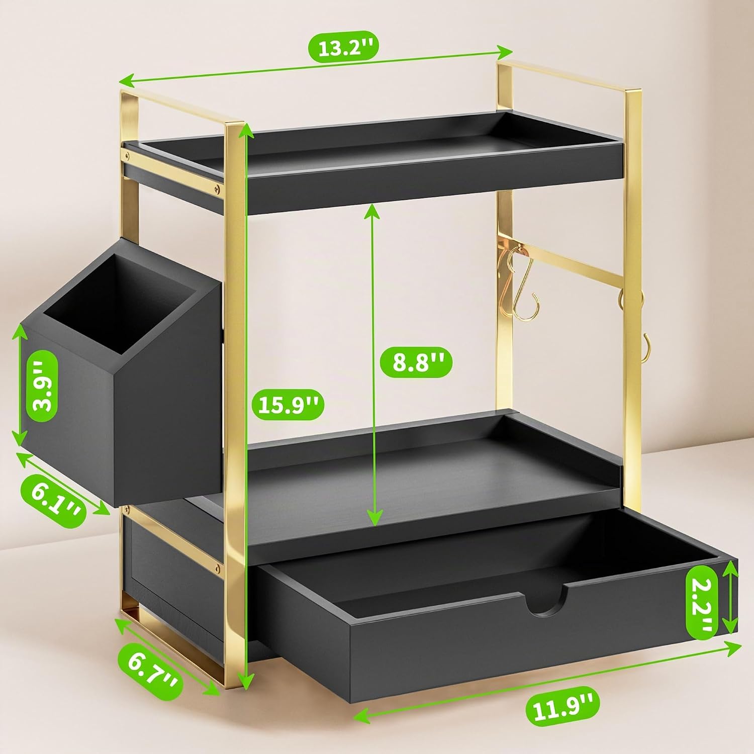 Organizador de mostrador de baño de 2 niveles, estante de tocador d...