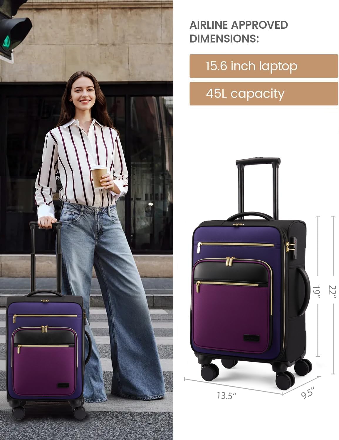 LOVEVOOK Maleta de mano de 22 x 14 x 9 aprobada por aerolínea, equi...