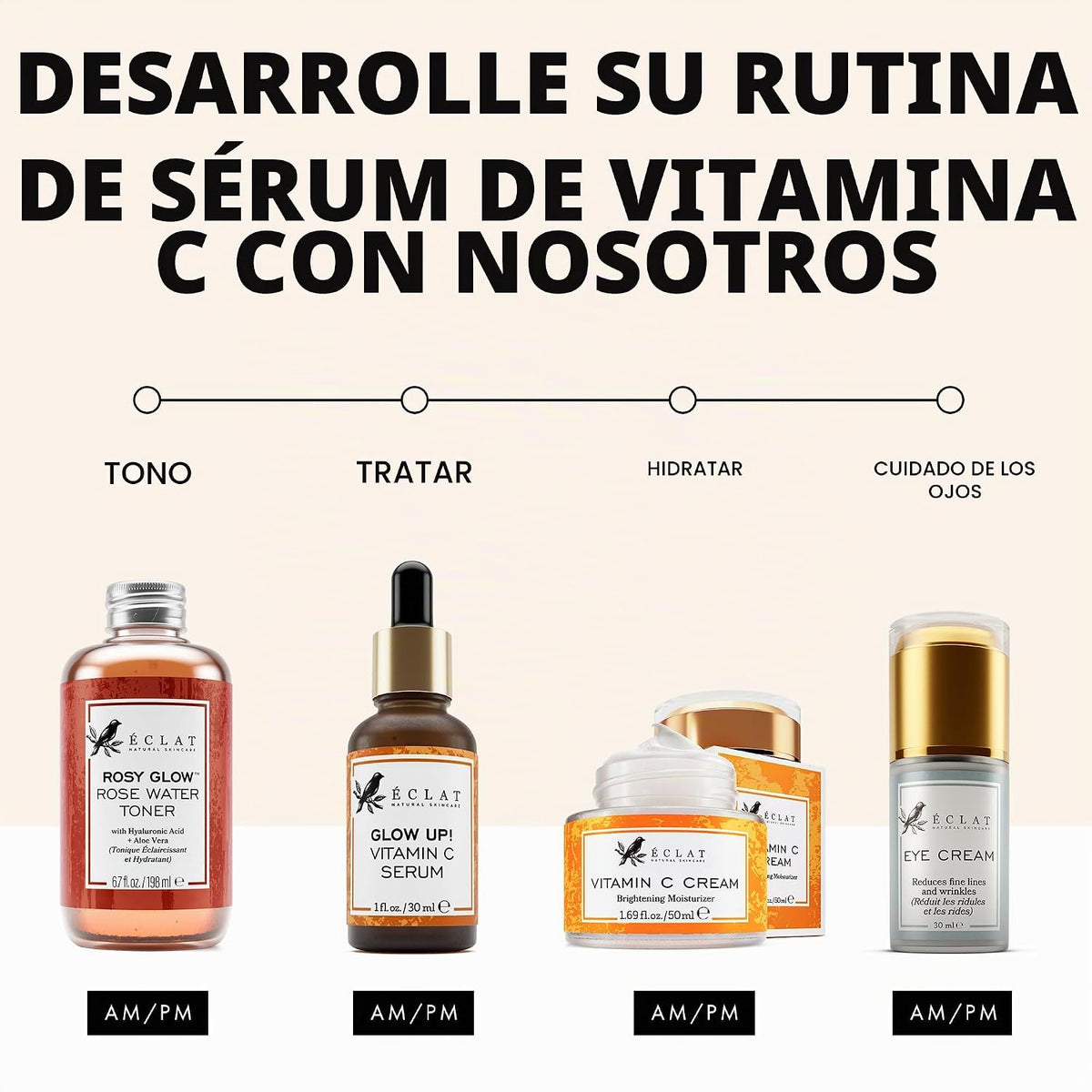 Suero facial con vitamina C, ácido hialurónico, ácido ferúlico y vi...