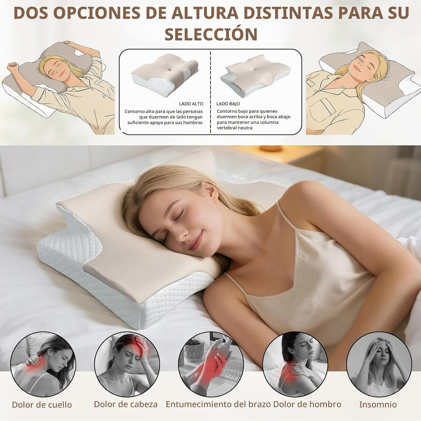 Almohada cervical para el cuello para aliviar el dolor, almohada er...