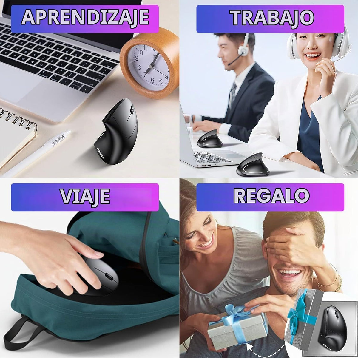 ASOYIOL - Ratón ergonómico inalámbrico, vertical con receptor USB,...