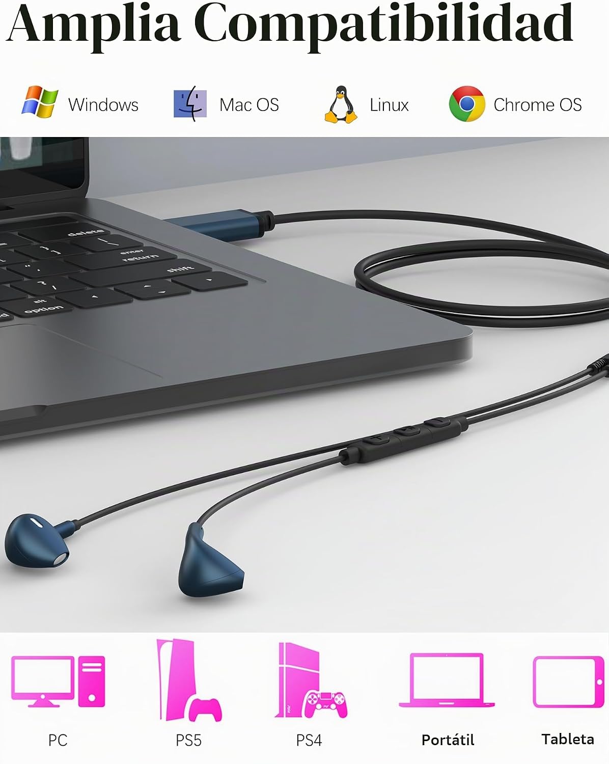 Auriculares USB con micrófono para PC con cable, auriculares USB-A...
