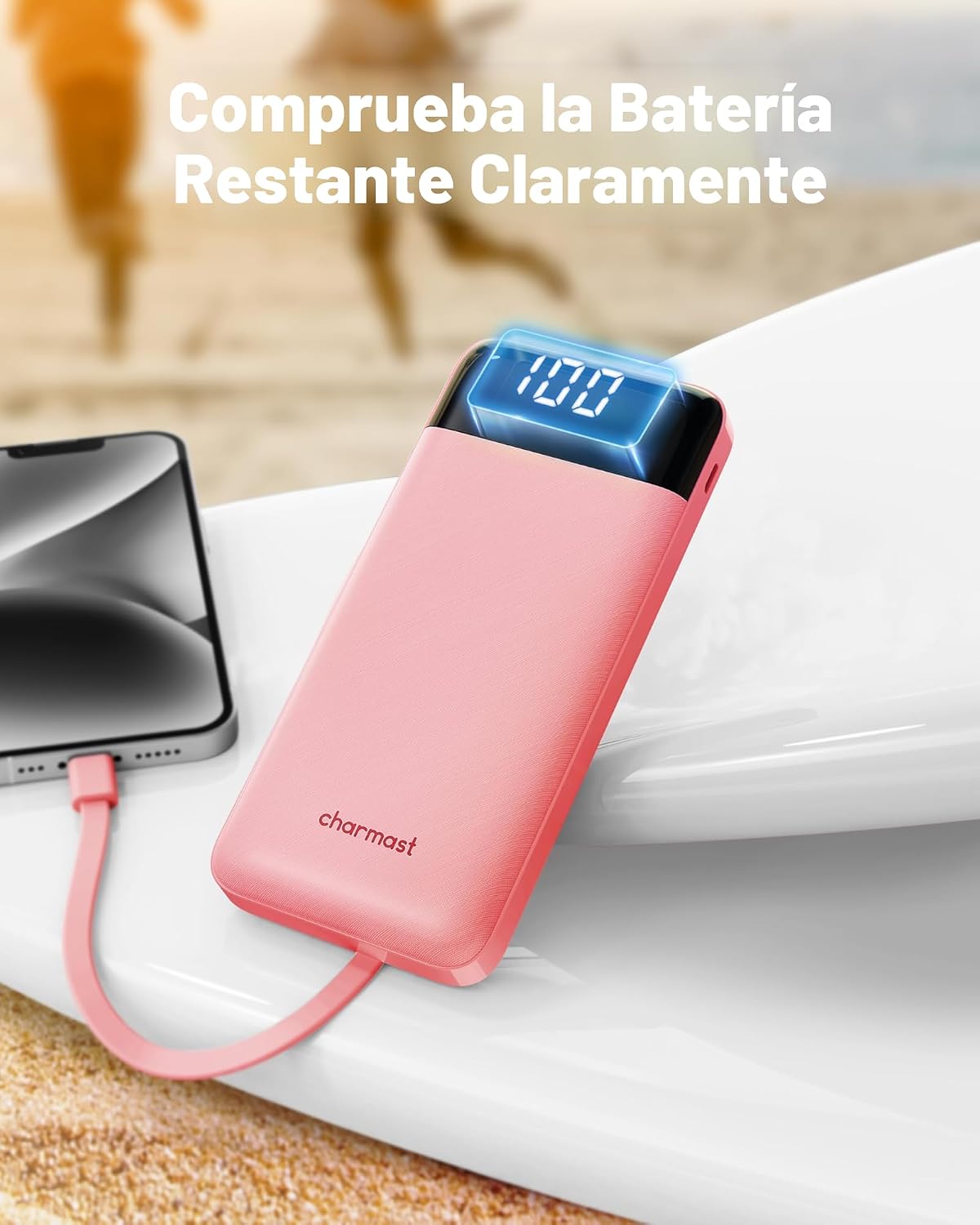 charmast Cargador portátil de banco de energía con 4 cables integra...