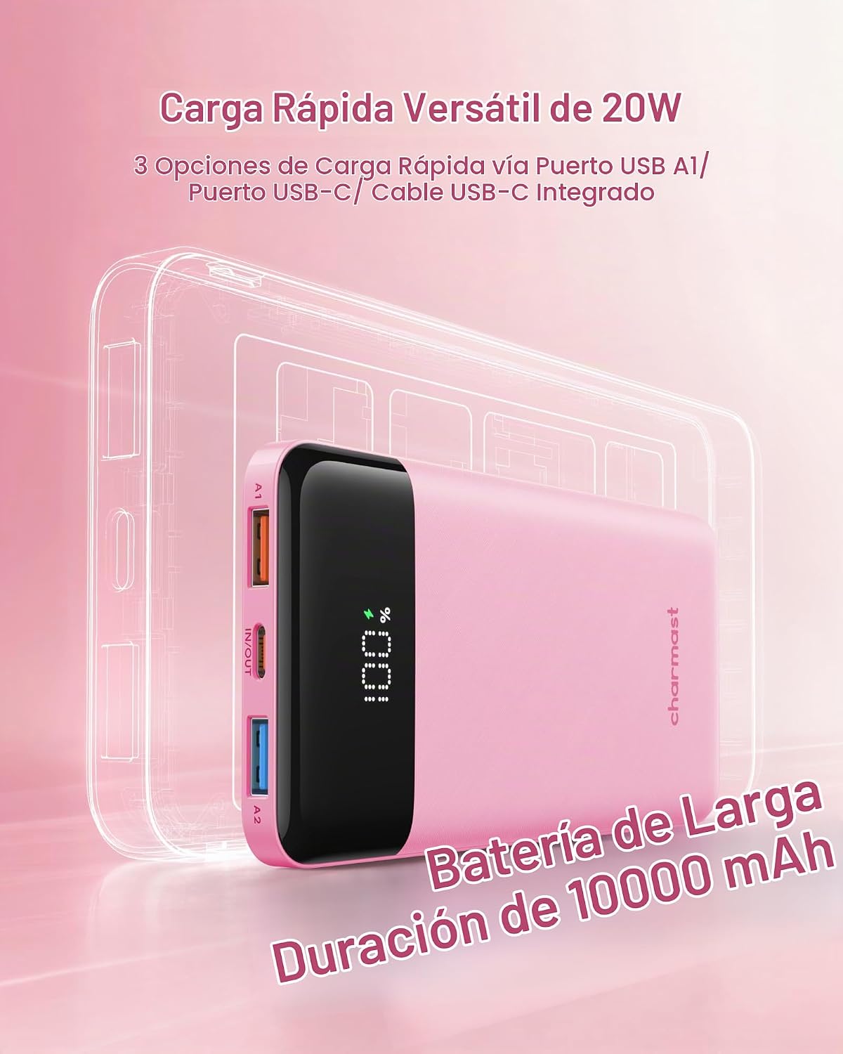 charmast Cargador portátil de carga rápida, 4 cables incorporados,...
