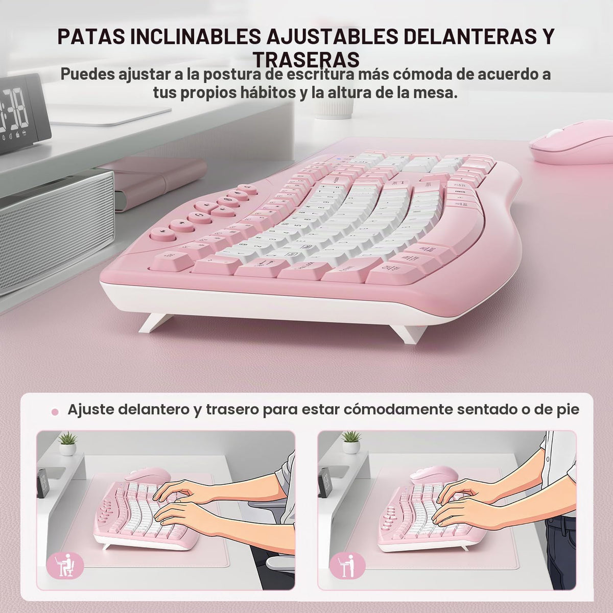 Combo de teclado y mouse inalámbricos, teclado silencioso ergonómic...