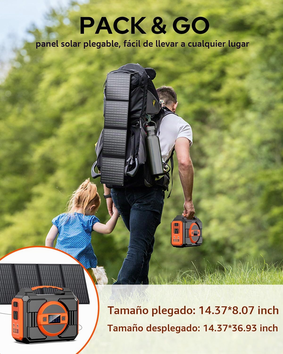 Generador solar portátil, central eléctrica portátil de 300 W con p...