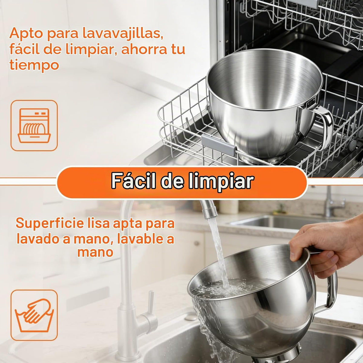 FOKIEE Cuenco de acero inoxidable 5QT para mezclador de soporte de...