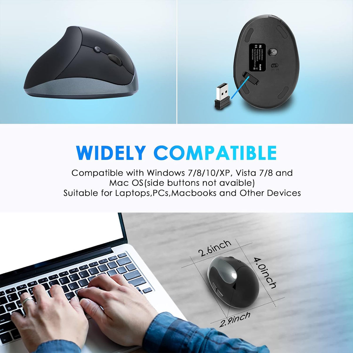Ratón inalámbrico vertical ergonómico derecho tipo C recargable 6 r...