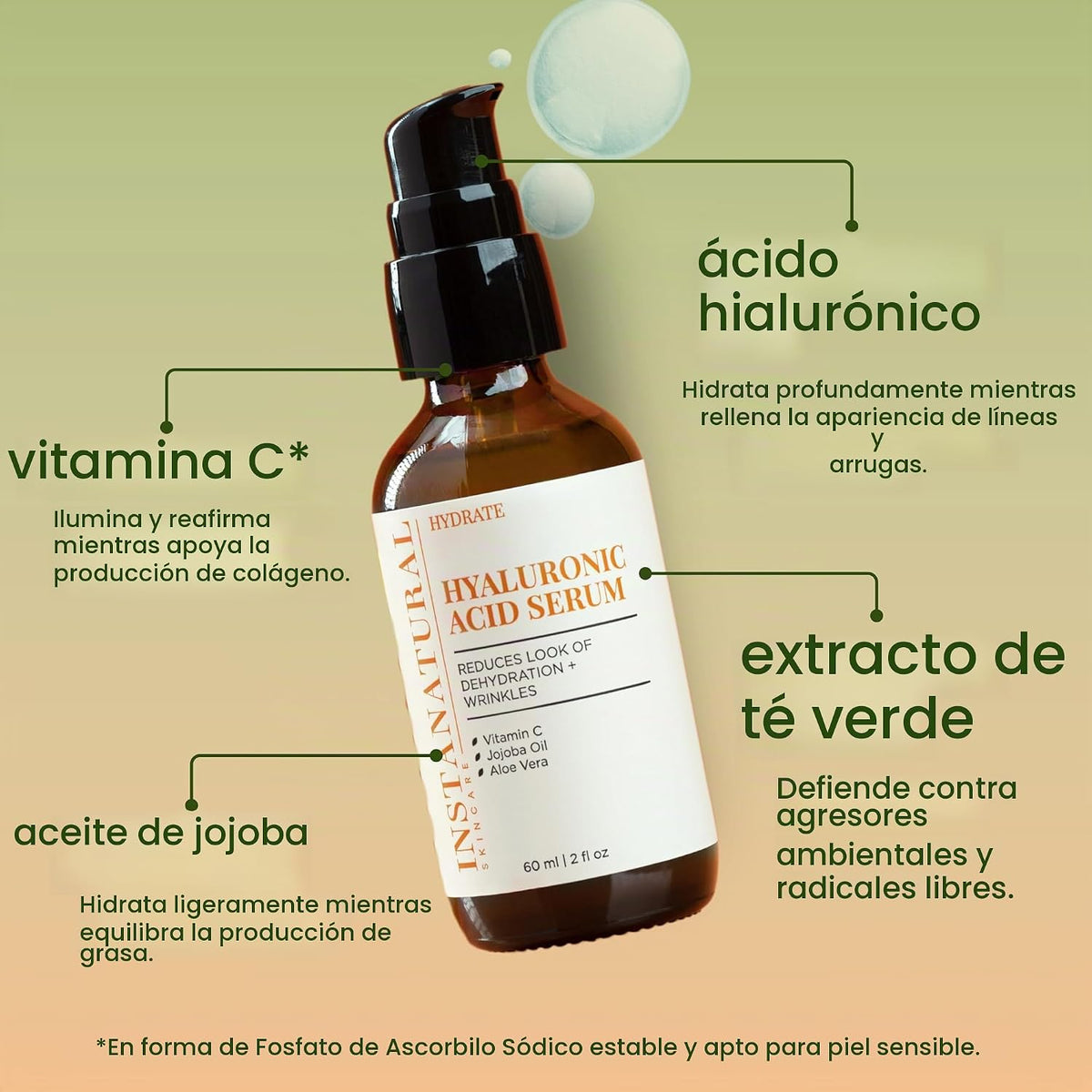 Suero ácido hialurónico InstaNatural, anti edad para el rostro, red...
