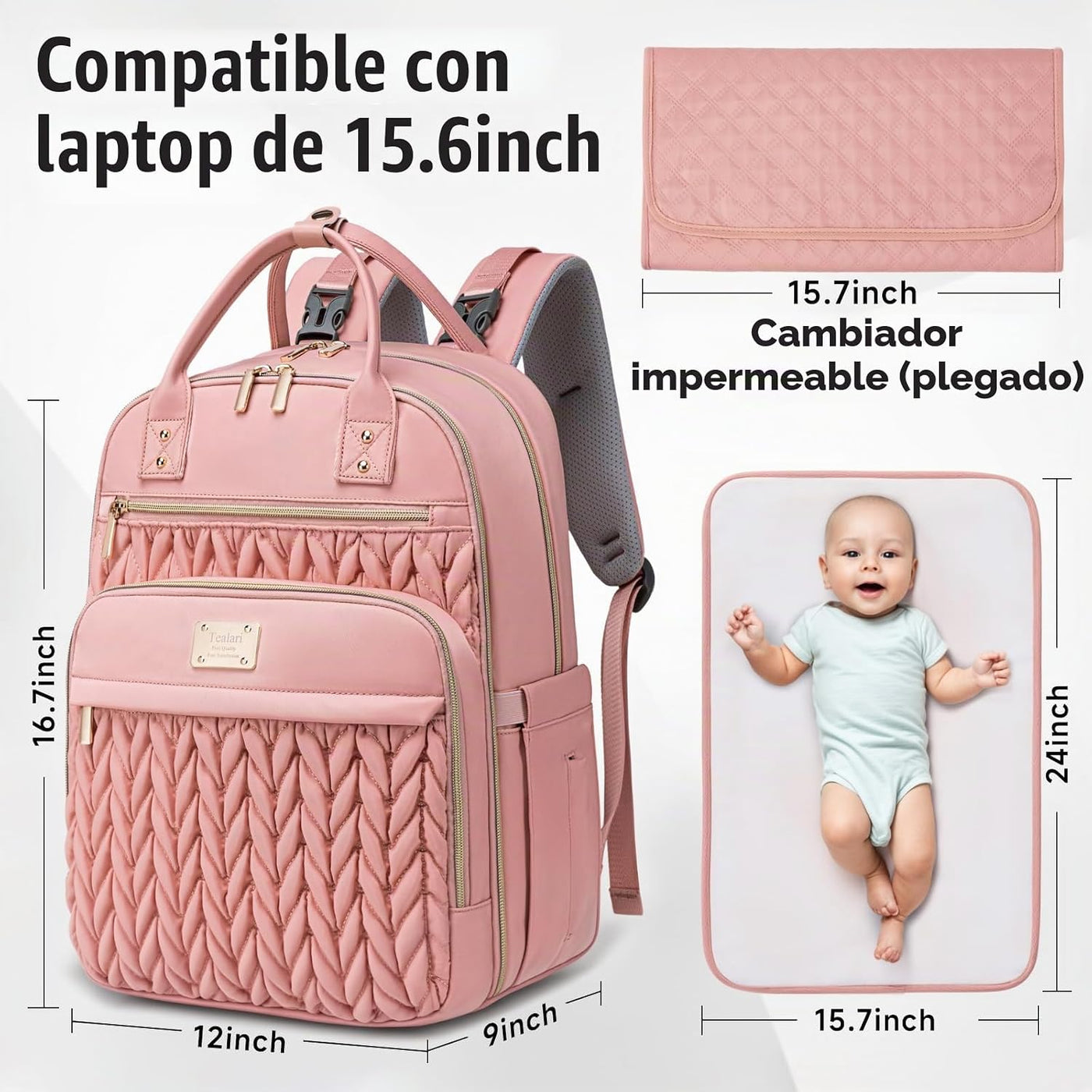 Tealari Mochila para pañales, elegante bolsa de pañales para bebé,...