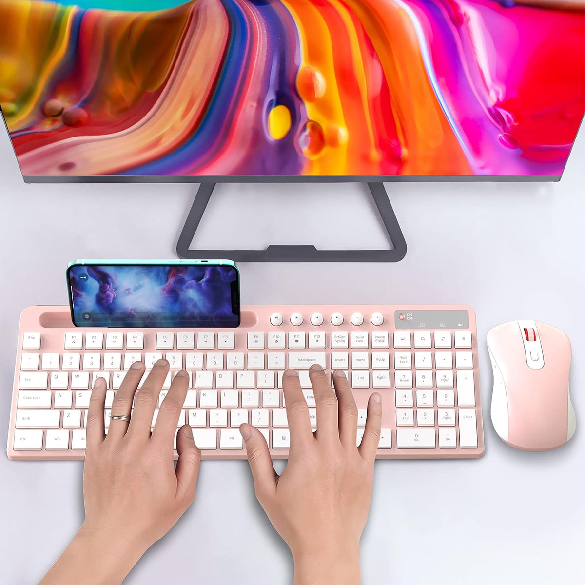 Combo de teclado y ratón inalámbricos, MARVO 2.4G Teclado inalámbri...