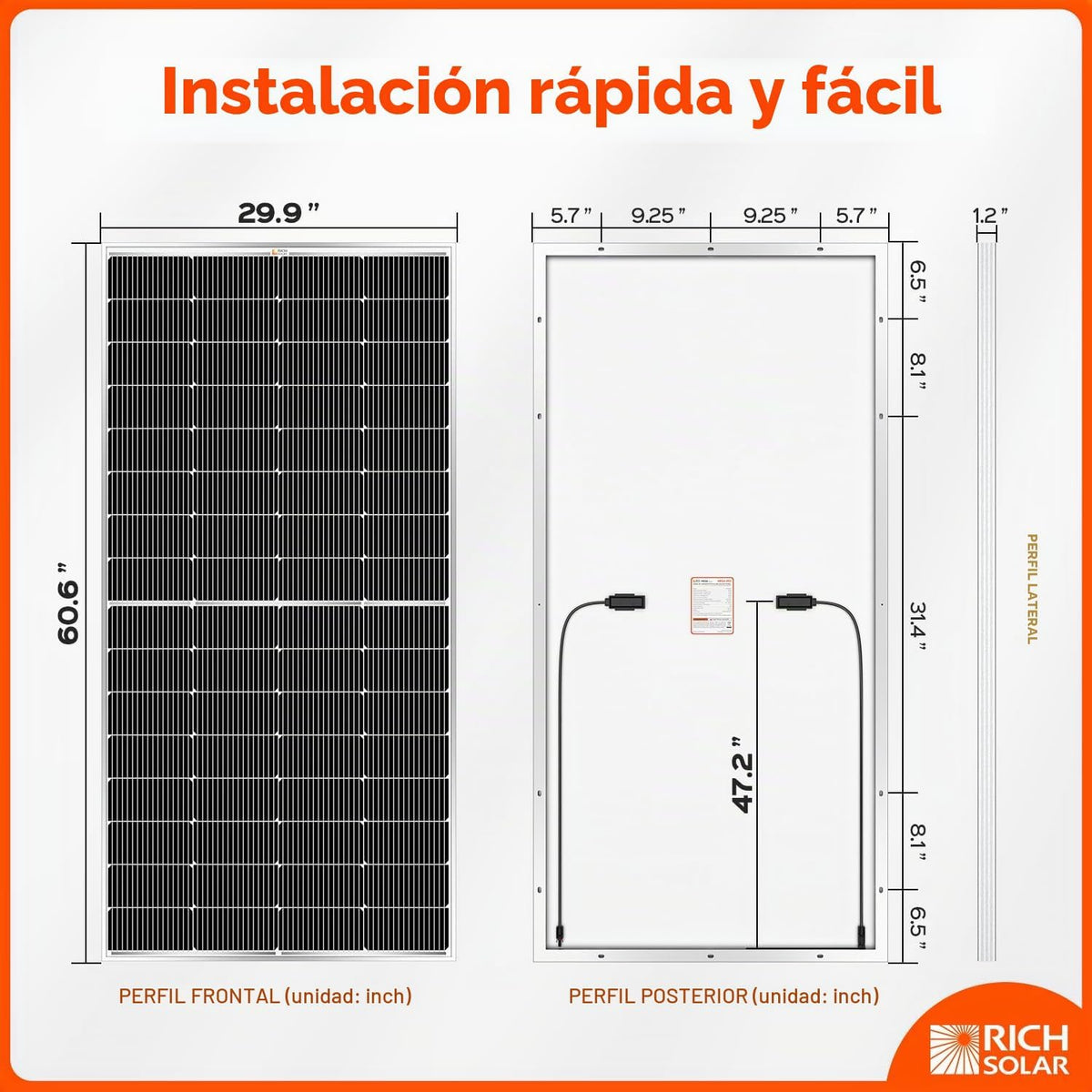 RICH SOLAR MEGA panel solar de 250 vatios, 12V tipo N 25,1% de alta...