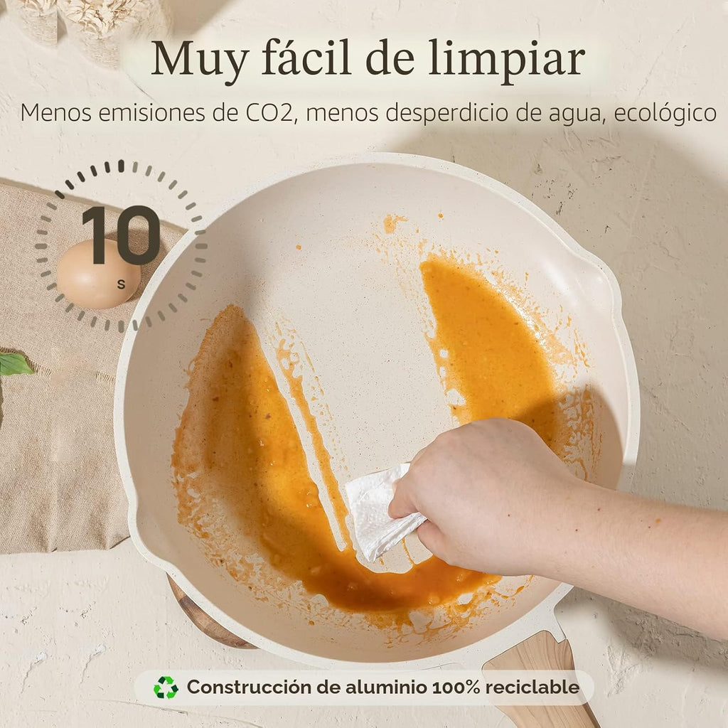 CAROTE Sartén profunda antiadherente de 12 pulgadas con tapa, grani...