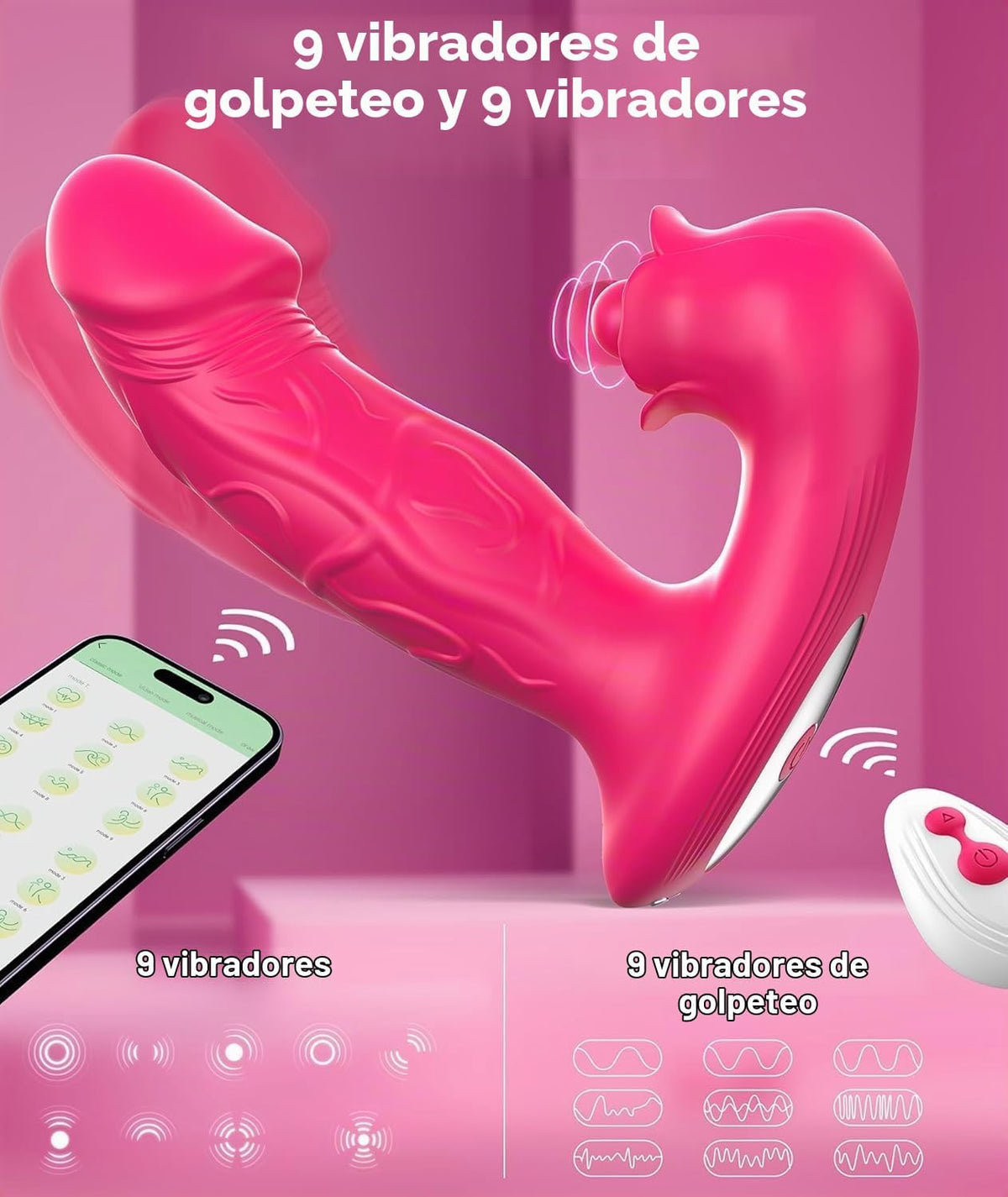 Juguetes sexuales de rosa para mujeres, vibrador de empuje - Juguet...