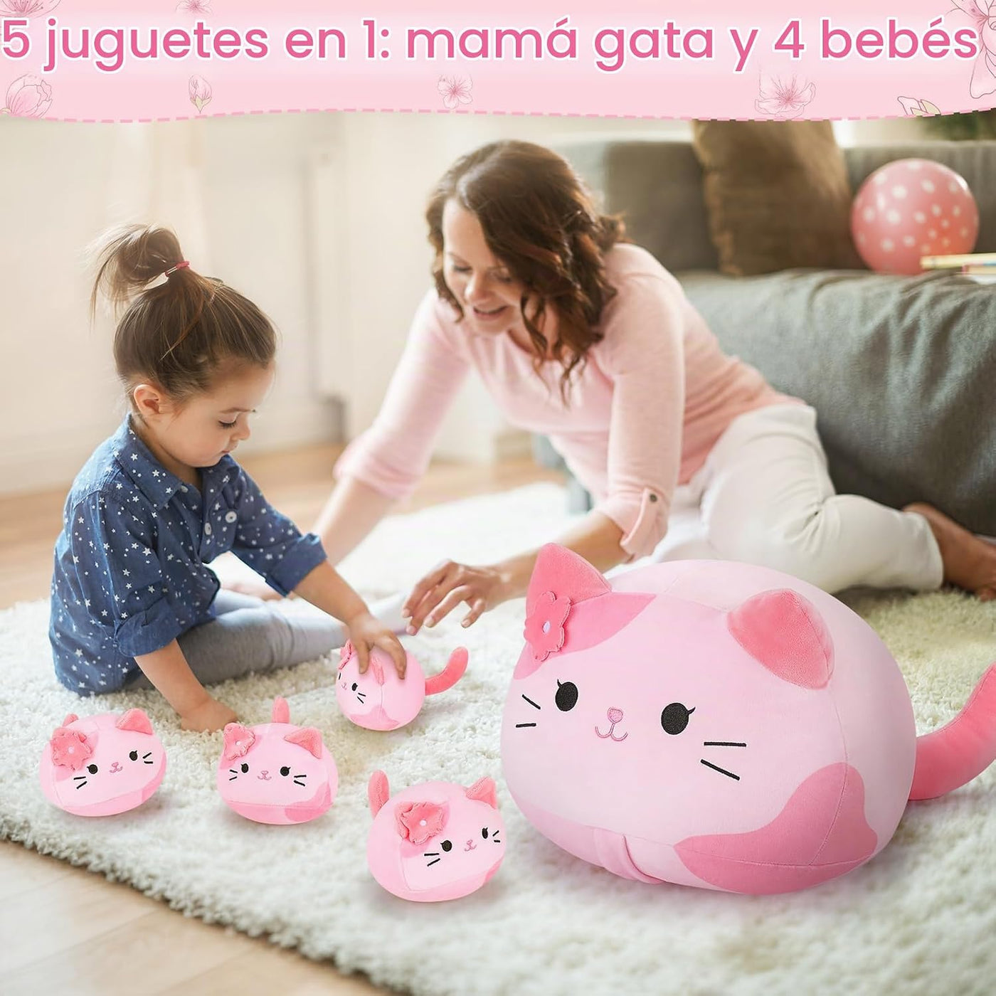 5 piezas de peluche de gato Sakura rosa, familia de animales de pel...