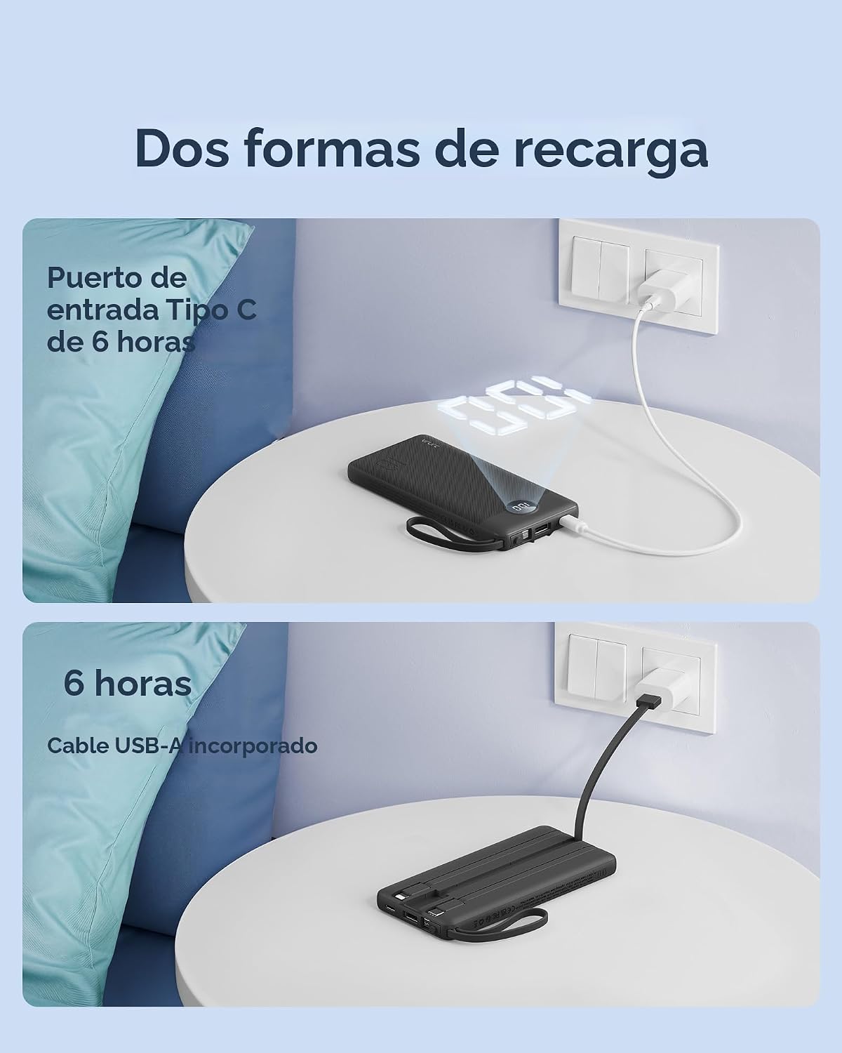 Cargador portátil VRURC, 4 cables integrados y banco de energía con...