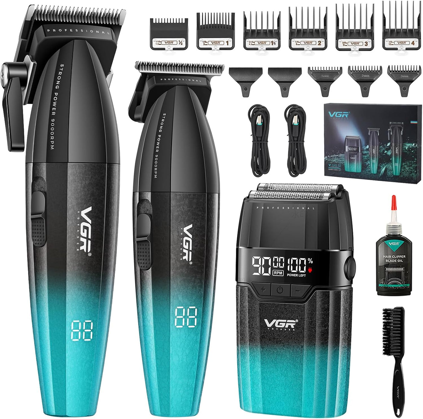 VGR 640S3 - Kit profesional de corte de cabello 3 en 1, 9000 rpm, c...