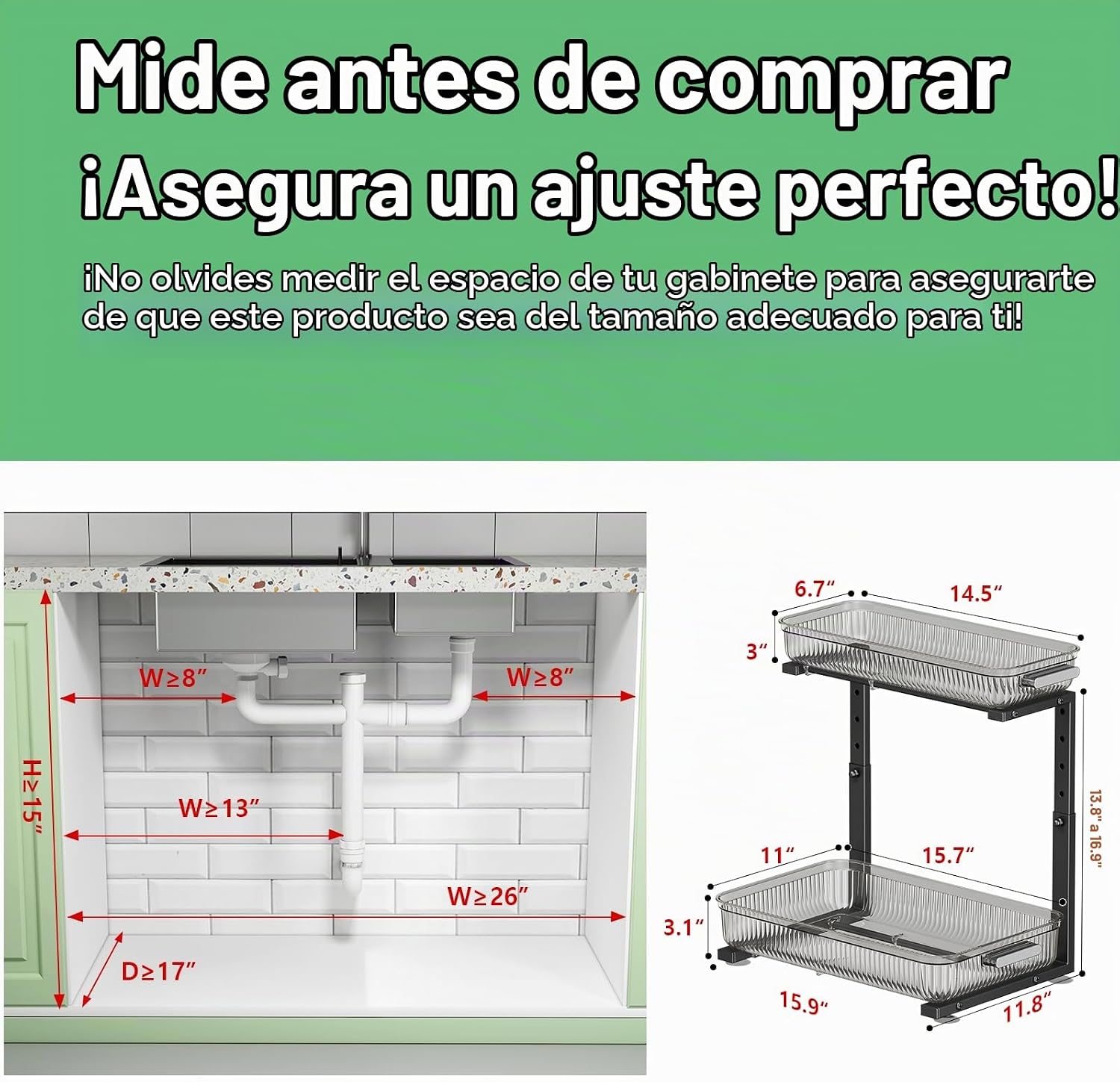 ARSTPEOE Paquete de 2 organizadores y almacenamiento deslizantes do...