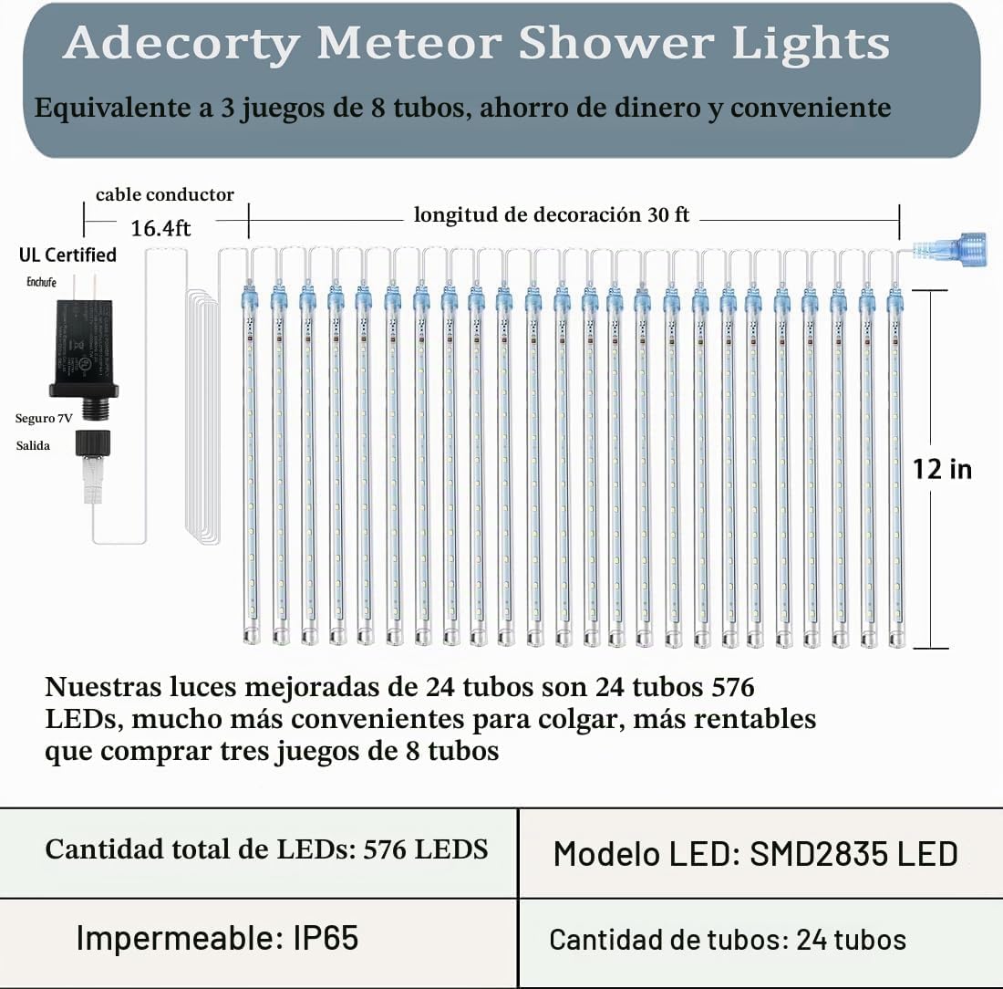 Adecorty Luces de Navidad para Exteriores Certificadas UL 24 Tubos...