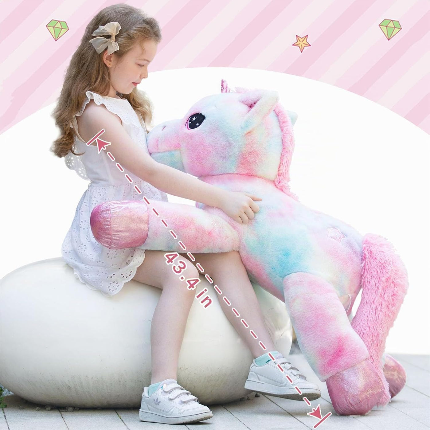 Muiteiur Animal de peluche de unicornio de 43.4 pulgadas, unicornio...