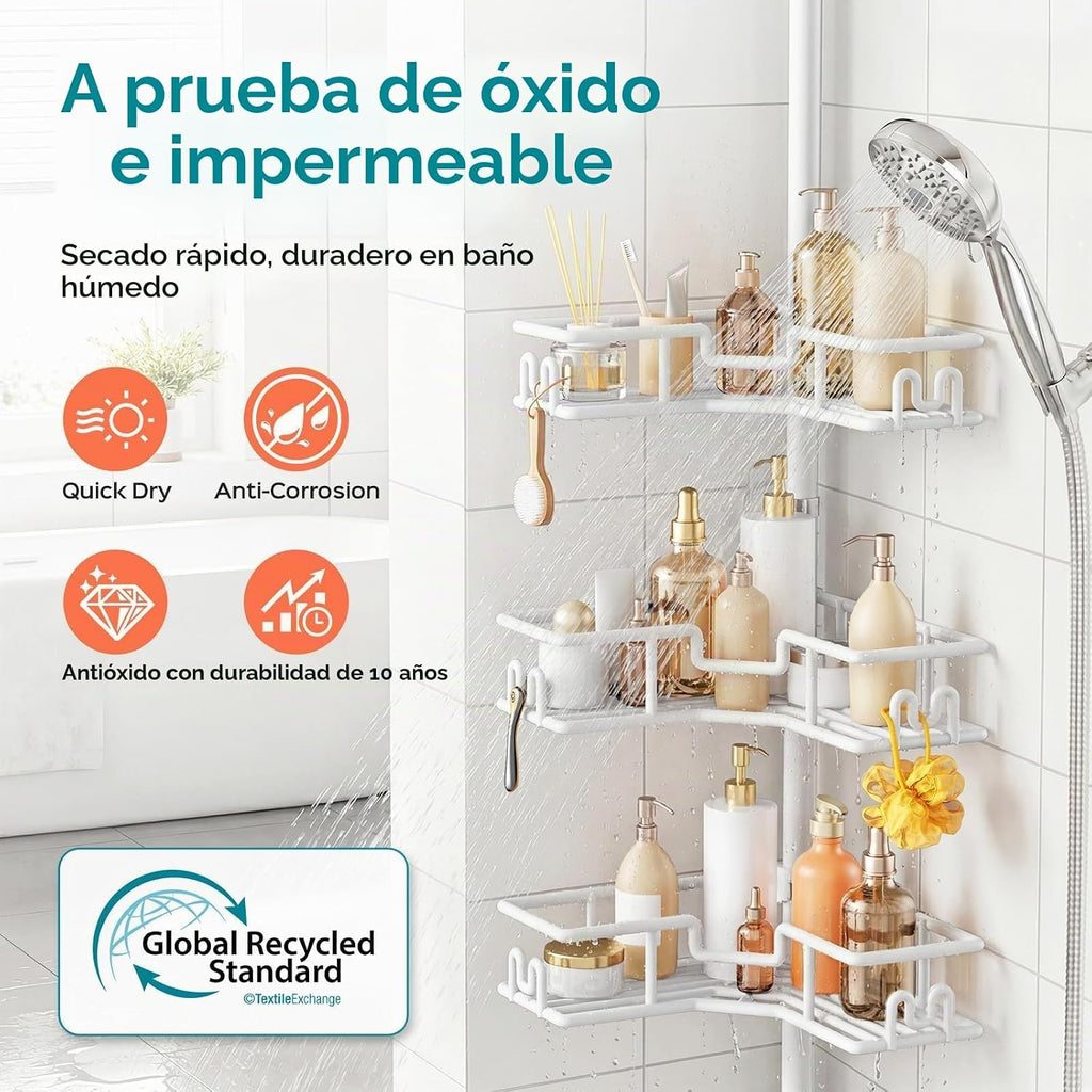 HAMITOR Organizador de ducha con poste de tensión: 4 niveles a prue...
