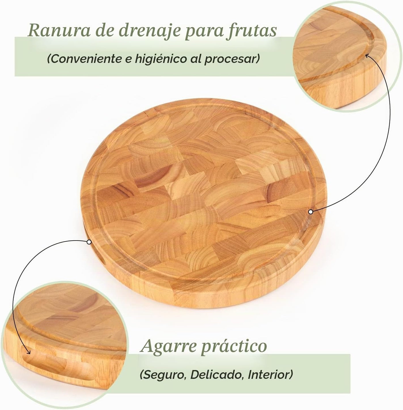 Tabla de cortar de grano final, extra grande y gruesa, compartiment...