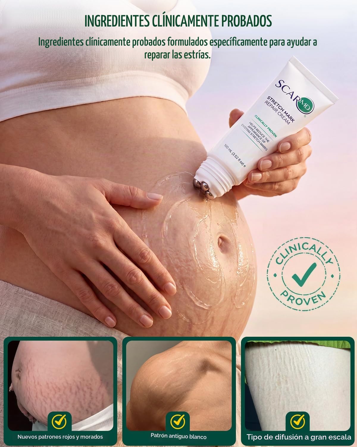 ScarMD Crema para estrías, desarrollada y fabricada en Estados Unid...