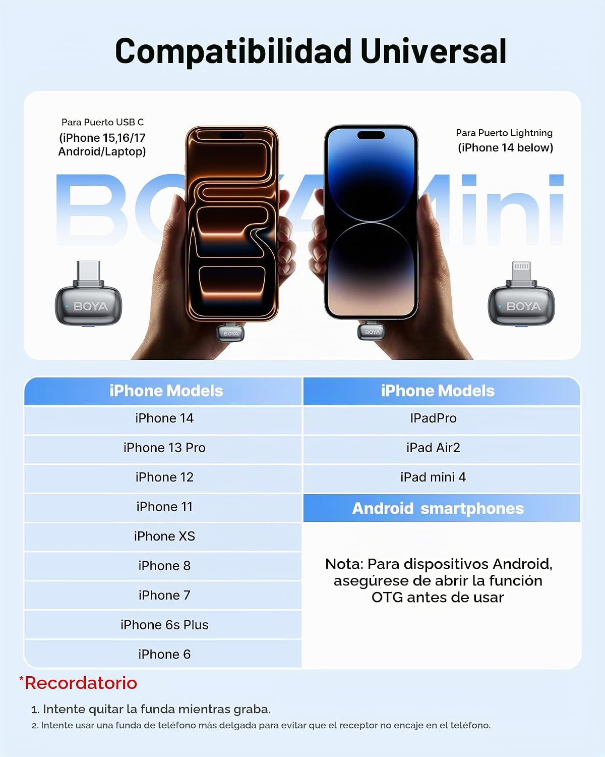 Micrófono Lavalier inalámbrico BOYA mini 2 para iPhone 5-17 y teléf...