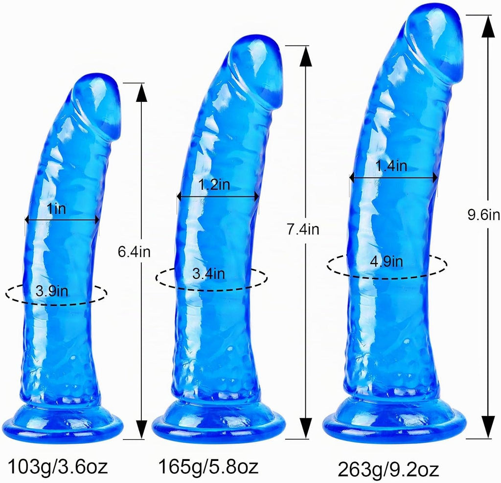 Juego de consolador realista azul de 3 tamaños (pequeño, grande, ex...