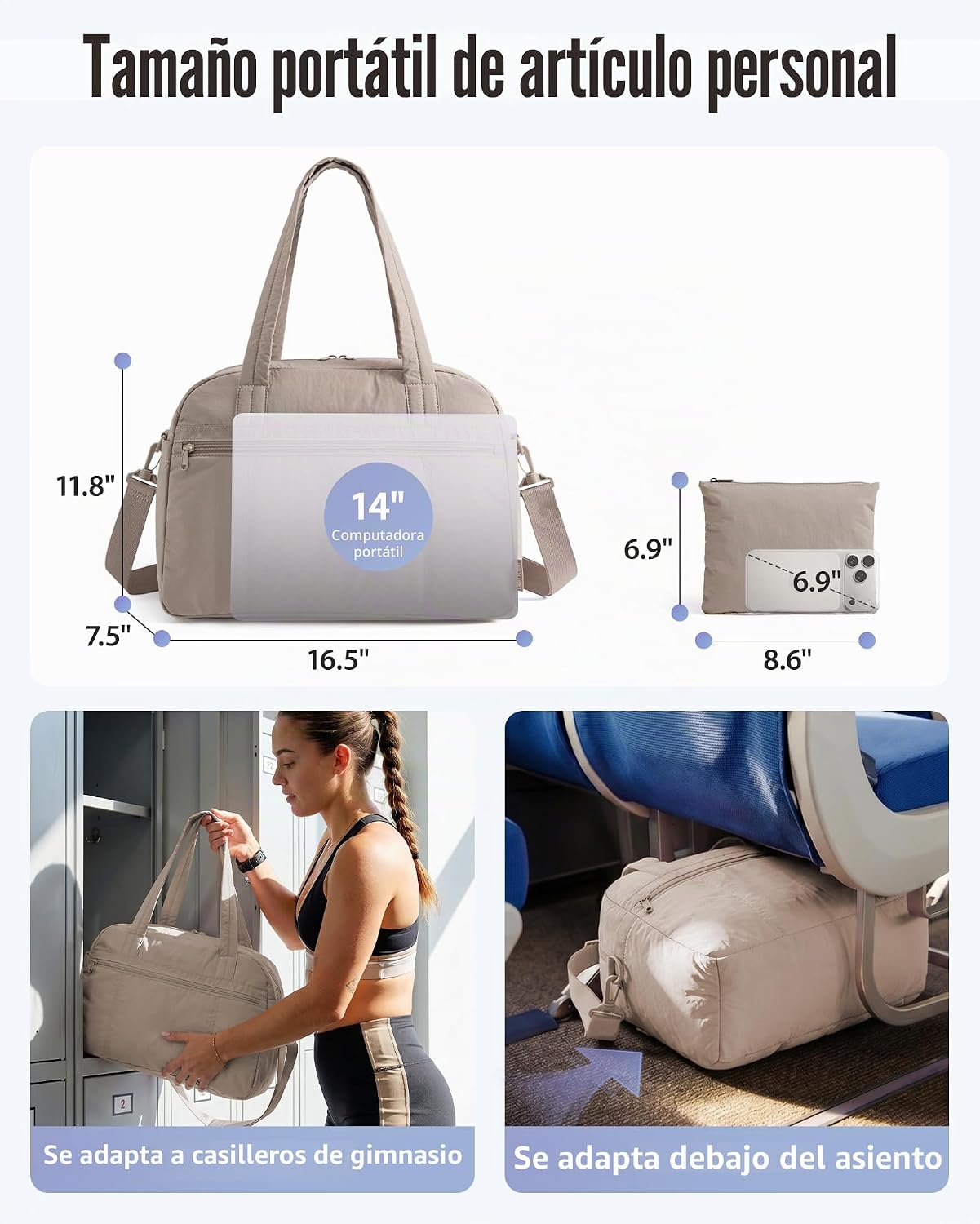 LIGHT FLIGHT Bolsa de gimnasio para mujer, bolsa de viaje ligera pa...
