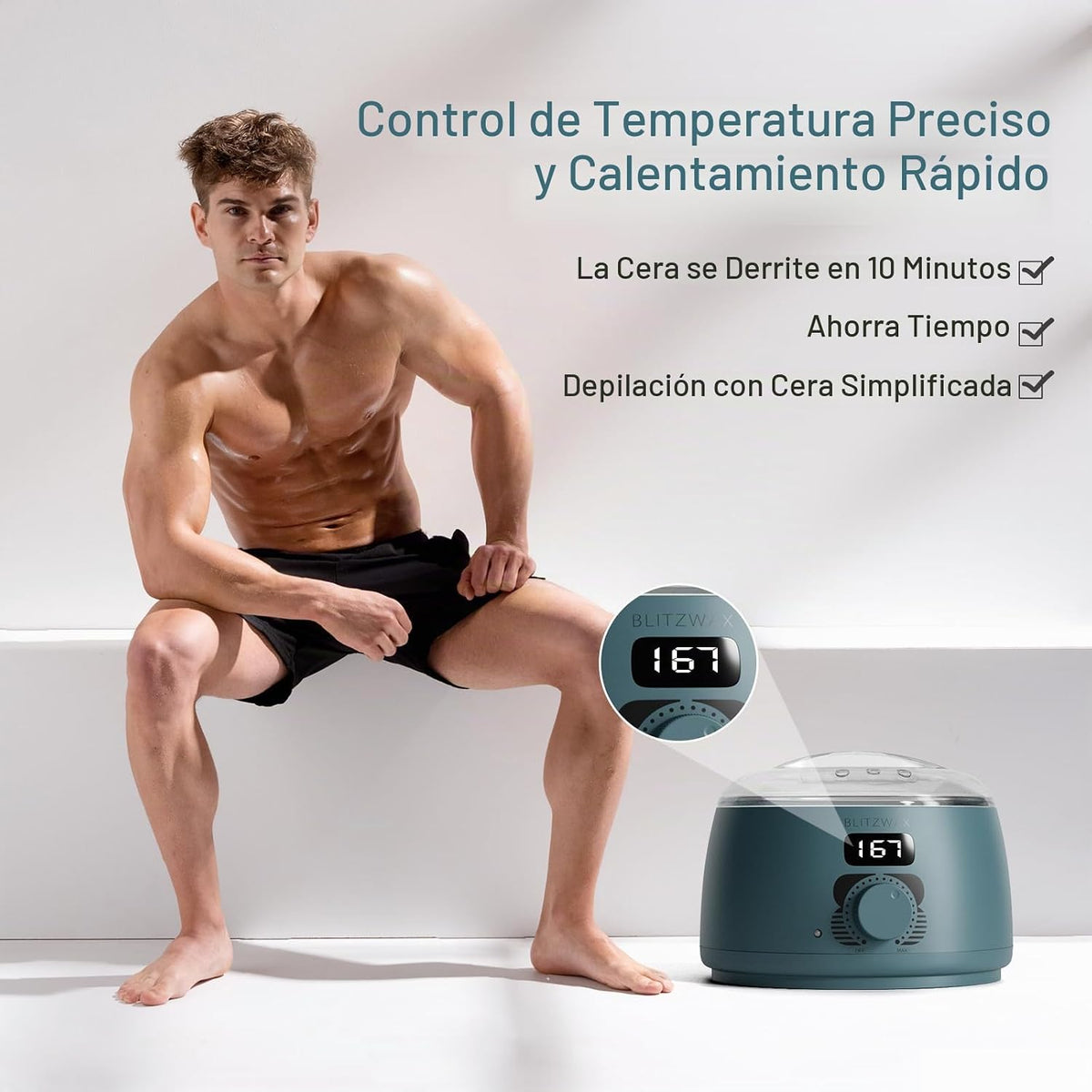 BLITZWAX Kit de depilación para hombres, calentador de cera brasile...