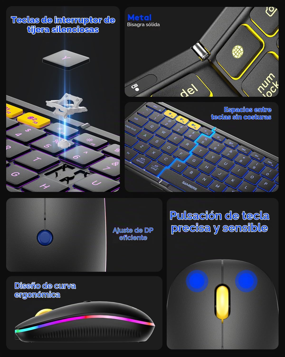 Samsers Teclado y ratón plegables, combo de teclado y ratón Bluetoo...